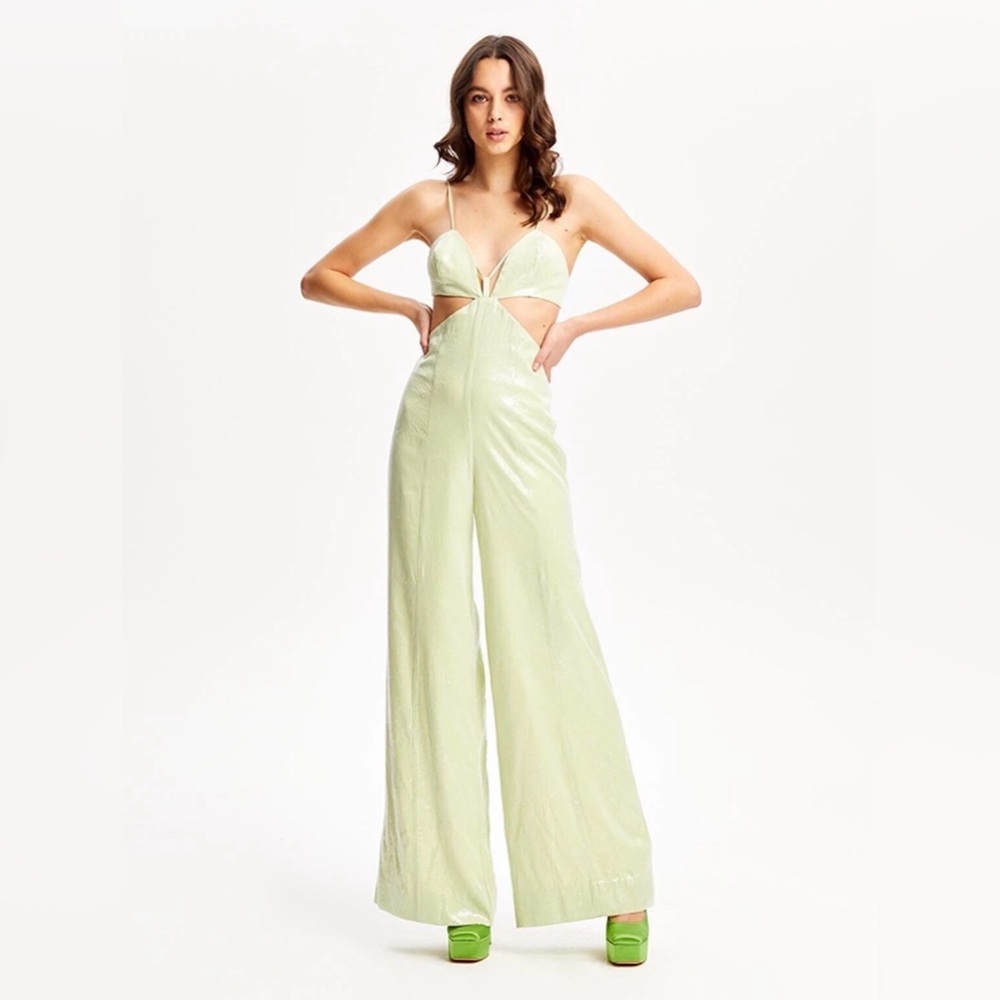 NWT Alice McCall Night Sky Sequin Cut-Out Jumpsuit - Lime Cream US 6